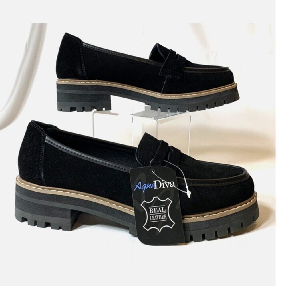 Adiva Women's Black Leather Loafers